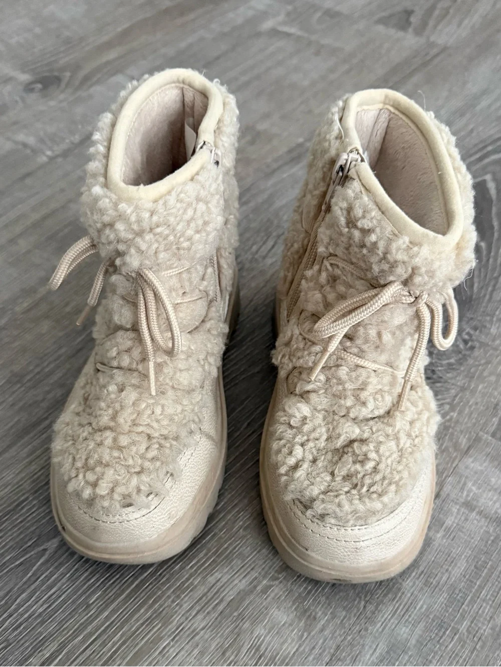 H&M Cream Sherpa Lace-Trim Kids Boots